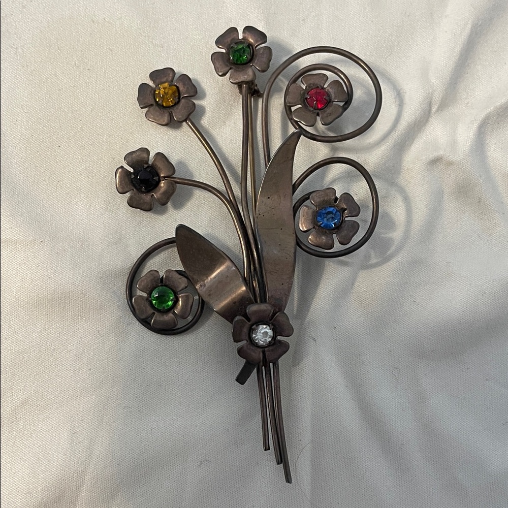 Vintage Floral Gemstone Brooch